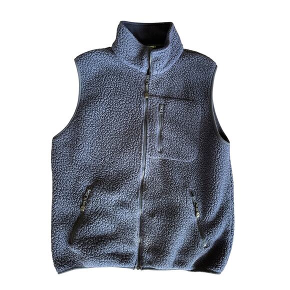 Vintage L.L. Bean Sherpa Fleece Blue Full Zip Medium Vest - Picture 1 of 7